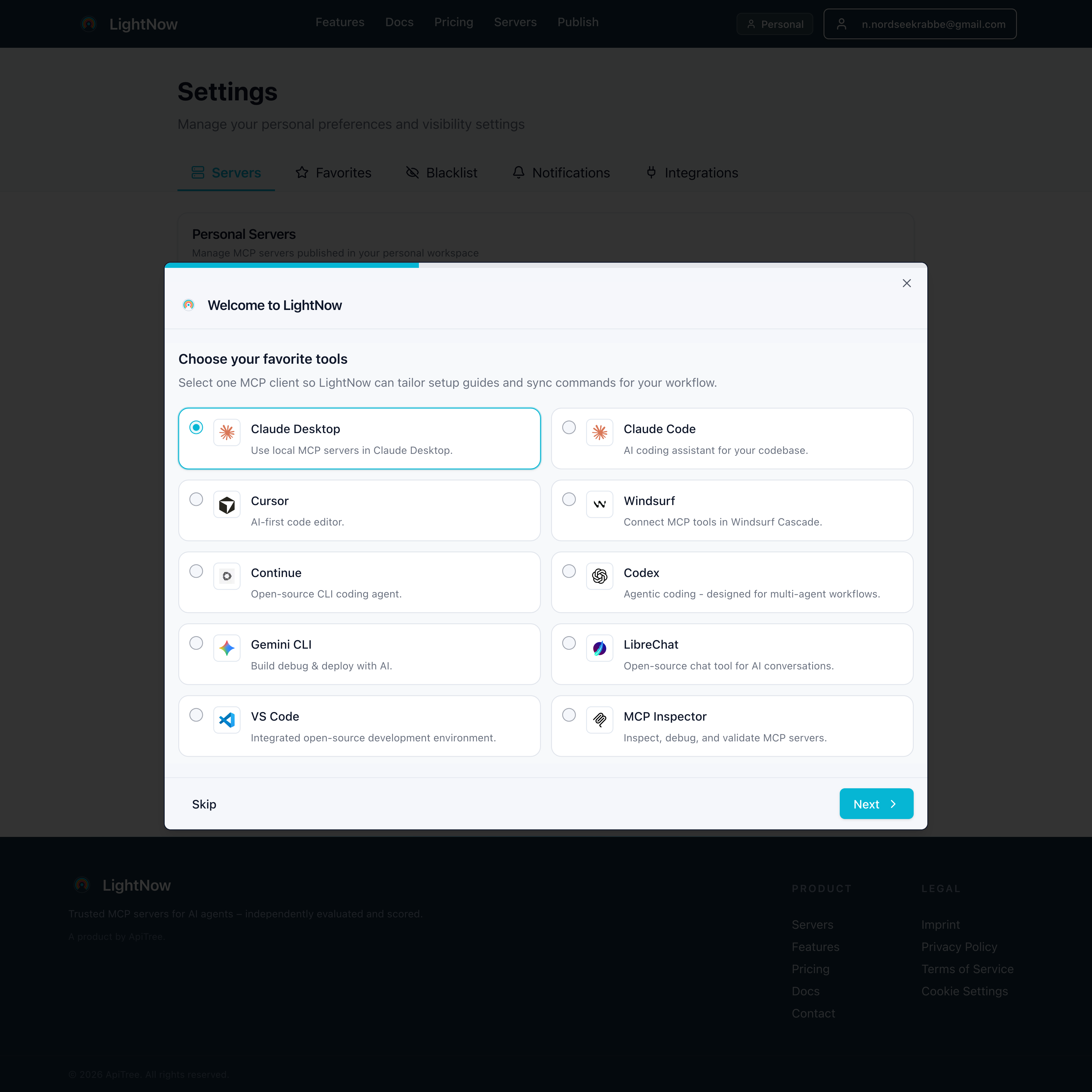 LightNow Welcome-Wizard für Onboarding und Setup
